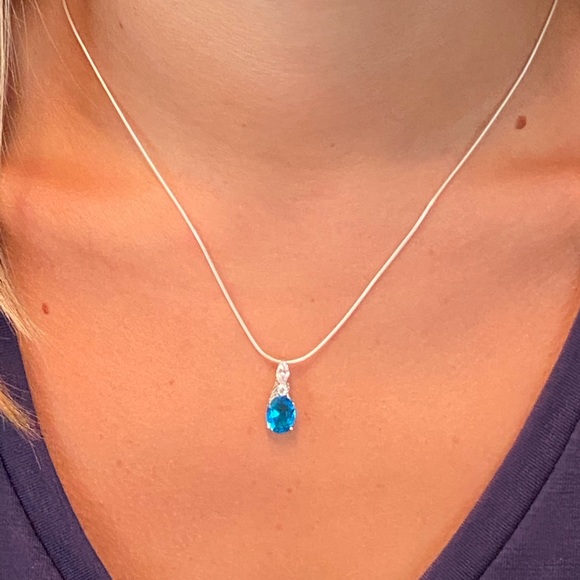 Sterling Silver Aqua Cz Necklace - Picture 9 of 16